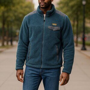 L.L. Bean Hi-Pile Sherpa Fleece Jacket Men’s Large Blue Full Zip Warm Outdoor La